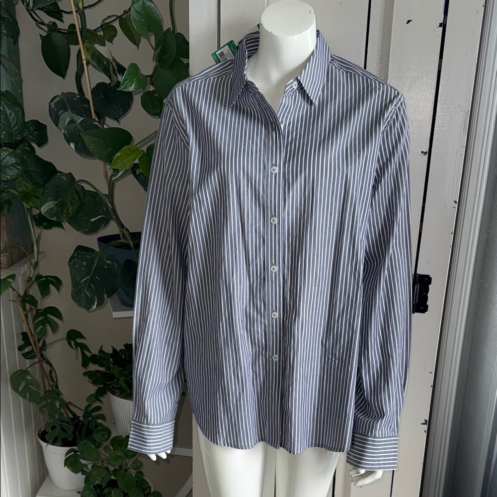 United Color’s of Benetton Classic Men’s Striped Button-Up Shirt gray/white XL - Picture 3 of 7